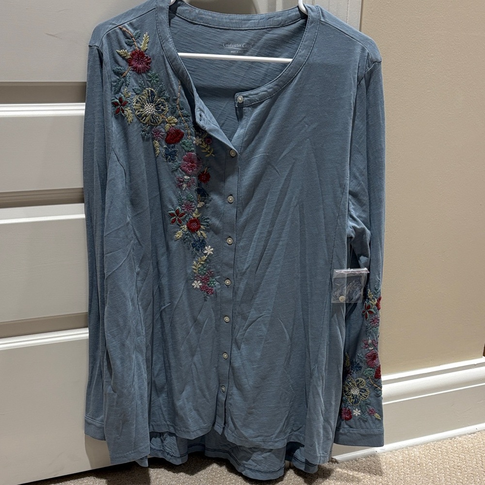 Coldwater Creek Slate Blue Blouse size Large never worn